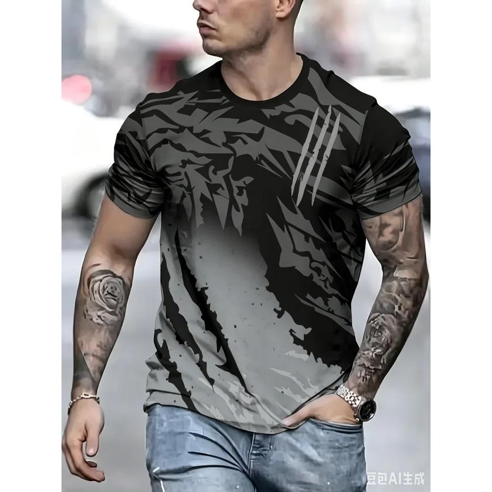T-shirt Estiva da Uomo Girocollo Stampata in 3D Moda Versatile Traspirante Tendenza Casual
