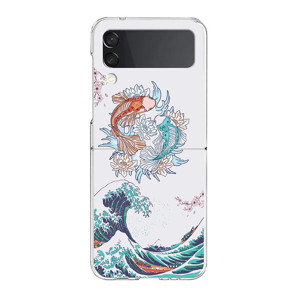 Koi Fish ZFlip5 ZFlip3 Phone Case For Samsung Z Flip 3 Transparent Hard Shell Z Flip 4 Galaxy Cover ZFlip 5G Folding Coque Funda