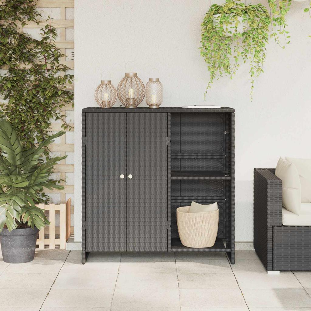 Black Storage Cabinet with Shelf 100 x 36 x 102 cm Rattan