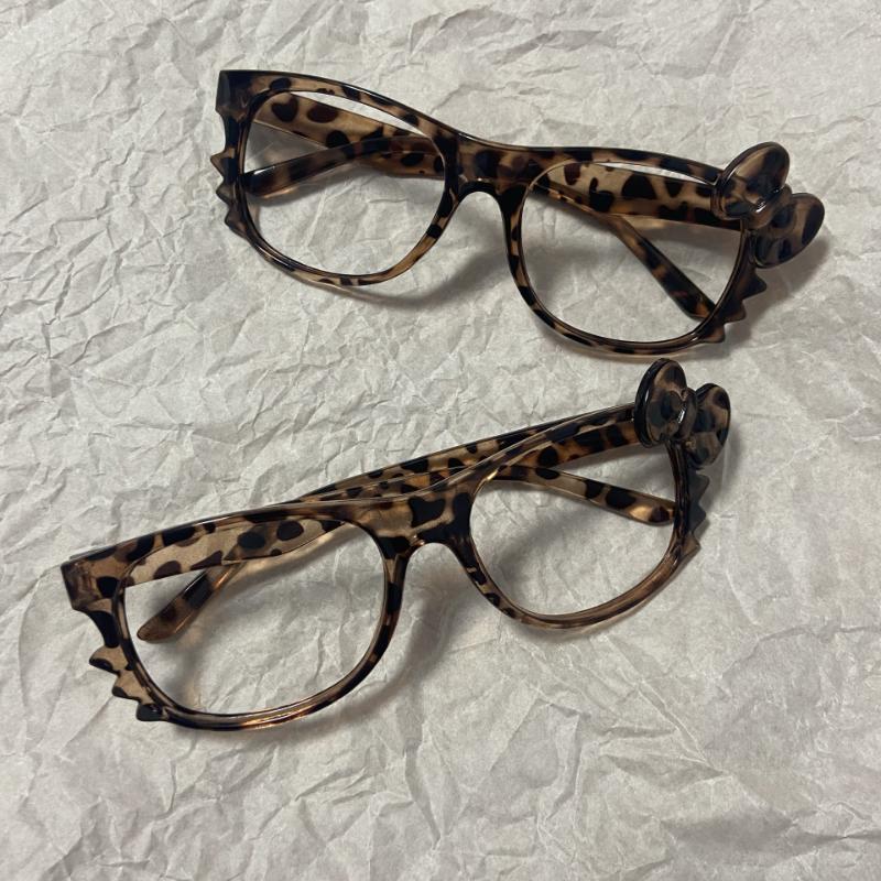 Cat Eye Leopard Bow Glasses Frame No Lenses Vintage Blue Light Blocking Y2K Cosplay Party Decorative Eyewear