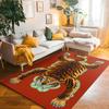 Artistic Tiger Pattern Vintage Inspired Floral Motif Decorative Border Living Room Bedroom Home Decoration Carpet Mat Rug