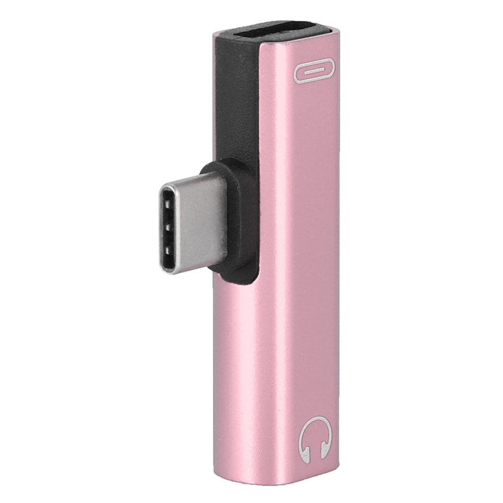 2'si 1 Arada Type C - 3.5mm Kulaklık USB Şarj Dönüştürücü Çok Fonksiyonlu Dönüştürücü Siyah