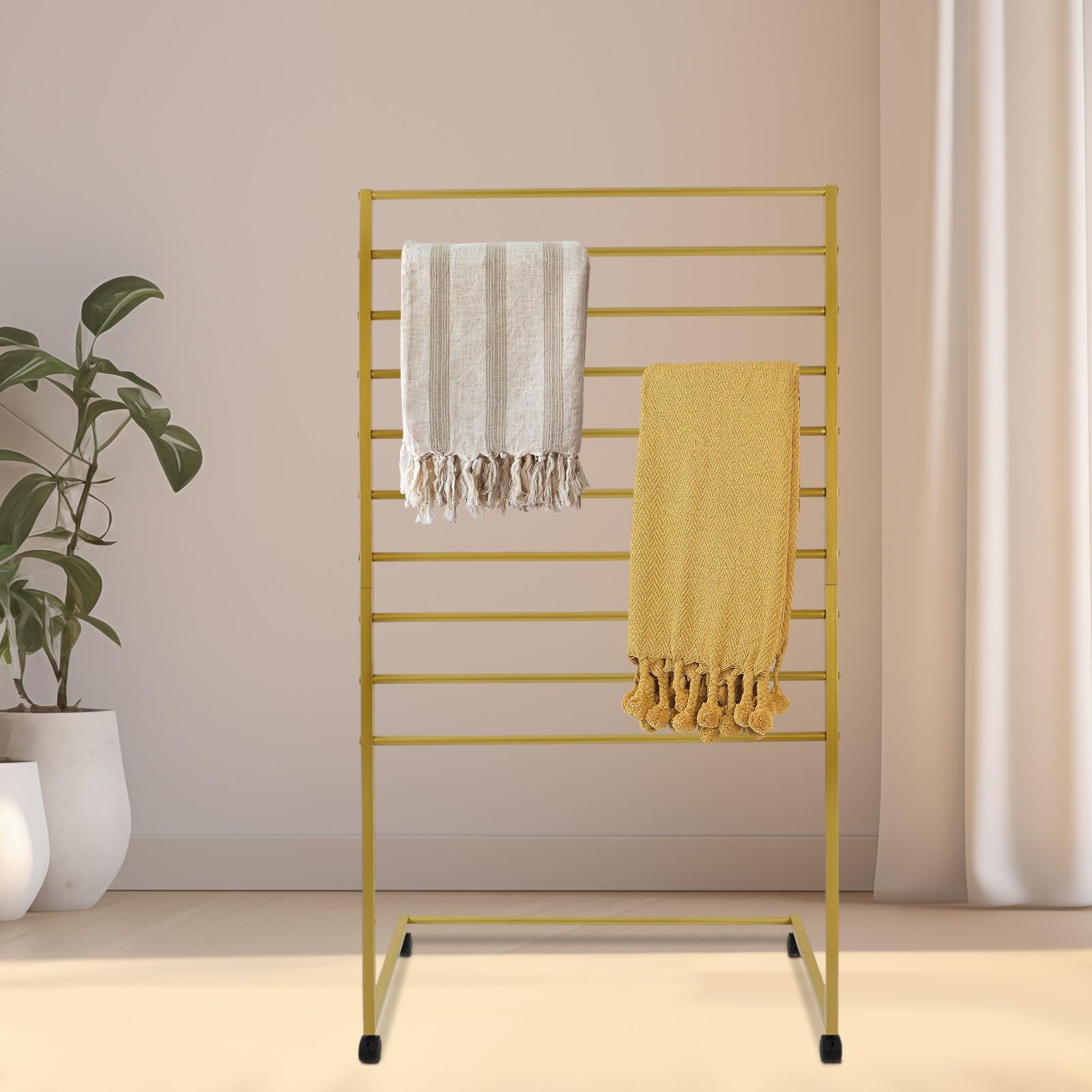 

Modern 10-Tier Scarf Display Stand with 10 Rods, Carbon Steel Organizer Rack, Freestanding Scarf Holder for Boutique & Retail золотой