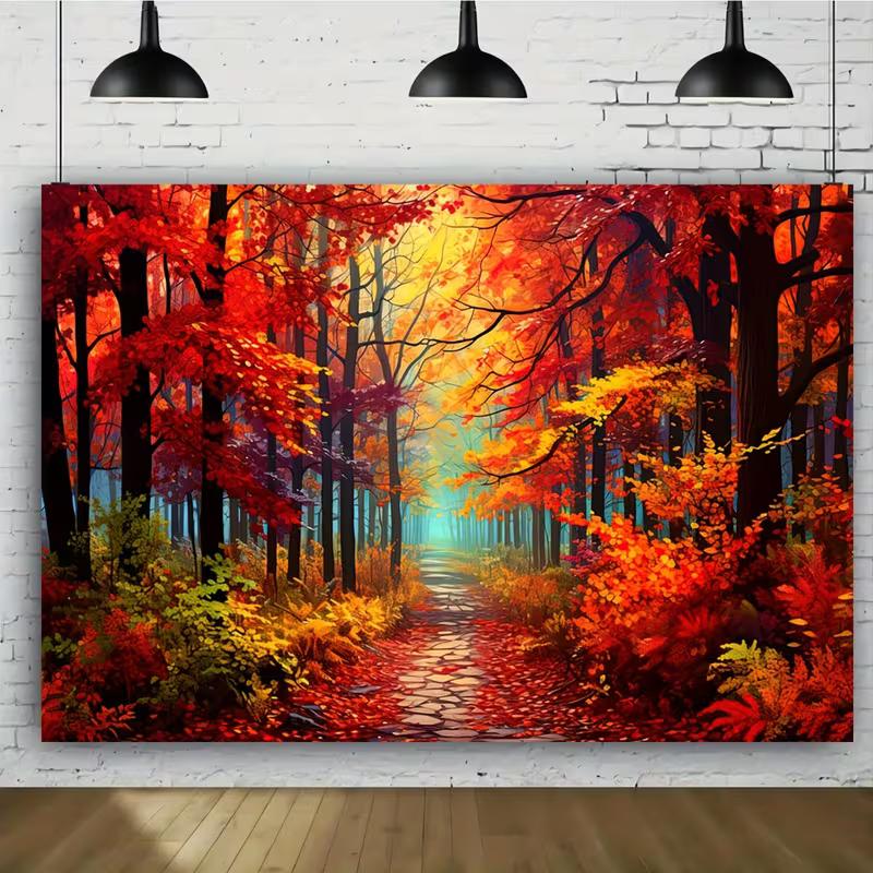 2D Vibrant Red Autumn Tree Backdrop for Outdoor Themed Party