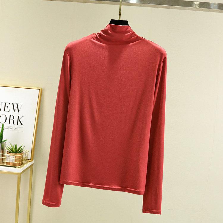 

Женская приталенная футболка с длинным рукавом из модала с полувысоким воротником для весны и осени M