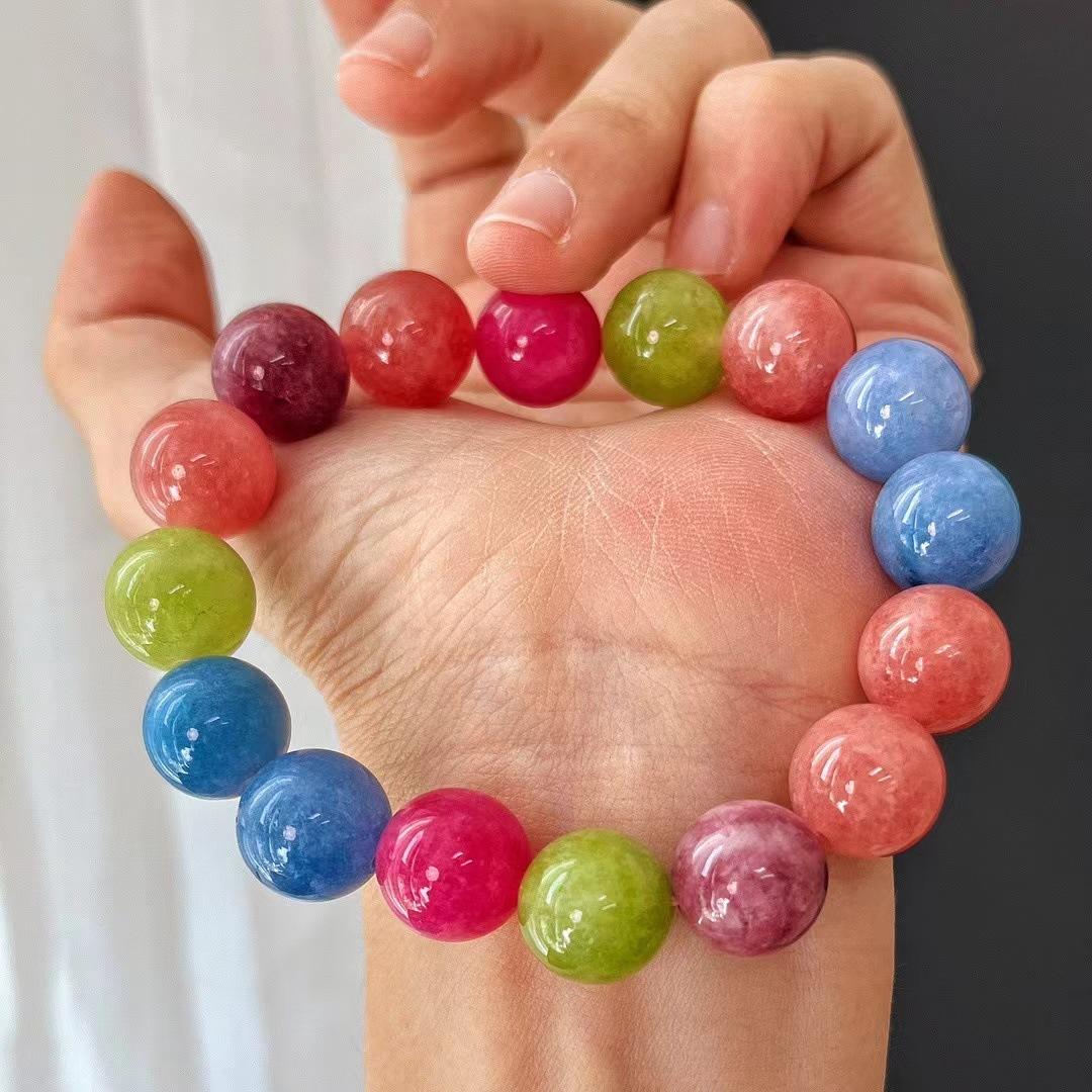 

Vintage Colorful Happy Dopamine Tourmaline Color Quartzite Stone Bracelet Women S Bracelet Atmosphere Jewelry