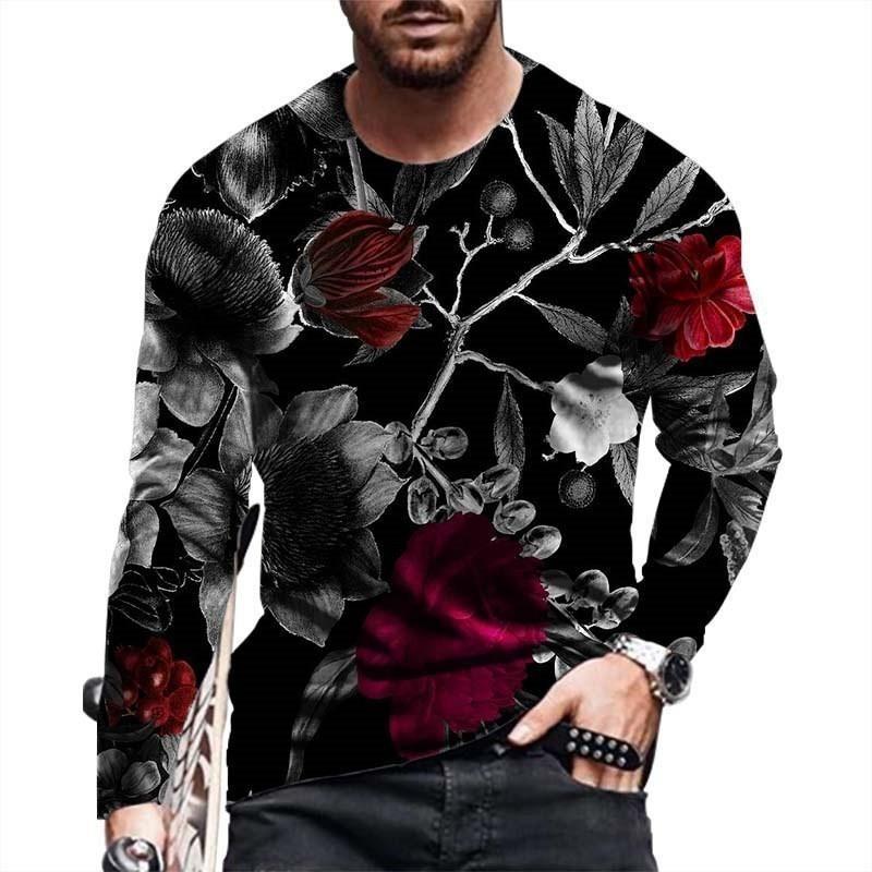 European and American Fashion Gradient Printed Casual Long Sleeved T-shirt O Neck Oversized Pullovers Tees Tops Men's Clothing