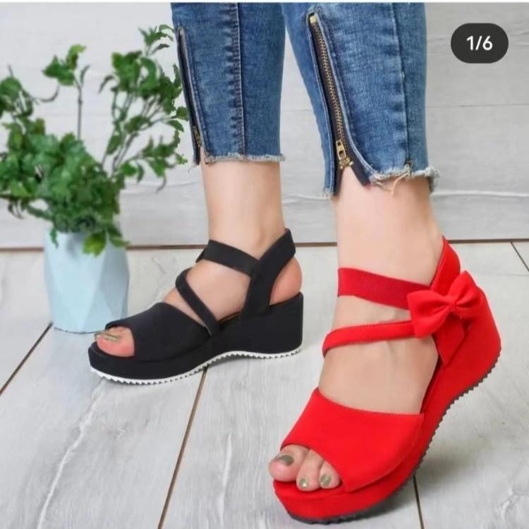 Fashion Bow Decoration Platform Open-heeled Sandals Female 2025 Summer New Solid Color One-word Buckle with High-heeled Sandals.