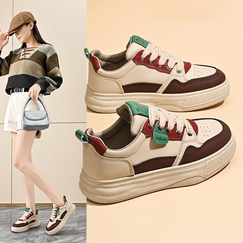 Women's Chunky Platform Sneakers Breathable PU Leather Anti-Slip Sport Walking Shoes for Women Casual Outdoor Comfortable Lace-up Tennis Sneakers