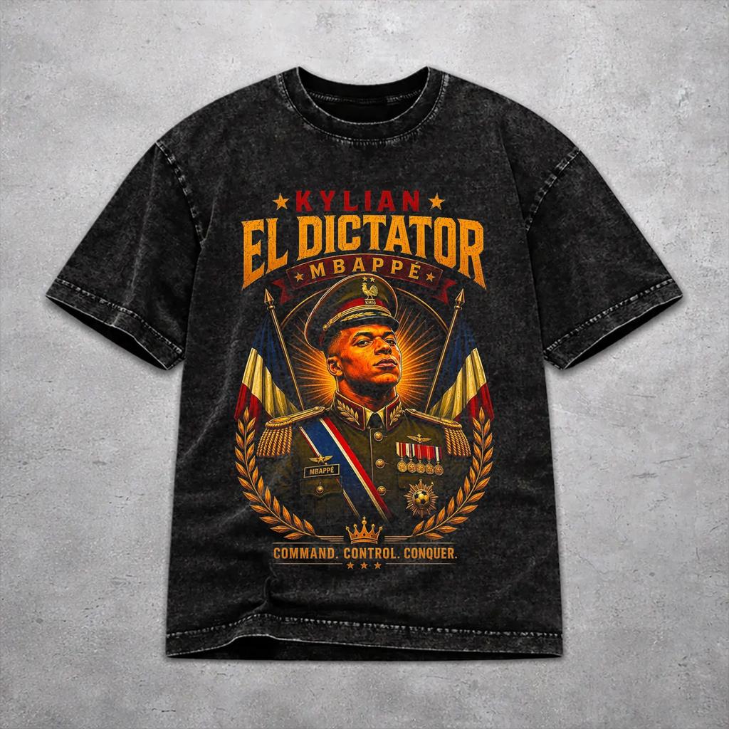 Km Mbappes Dictador Meme Gewaschenes T-Shirt Neuheit Harajuku Herren Damen HipHop T-Shirts Kurzarm