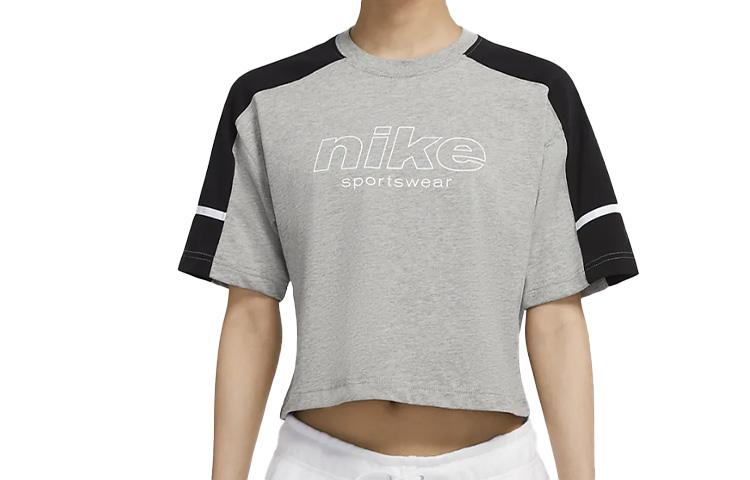 

Nike T Shirts Women s Black Gray Crew Neck Moderate Straight Fit CU6393-064 S