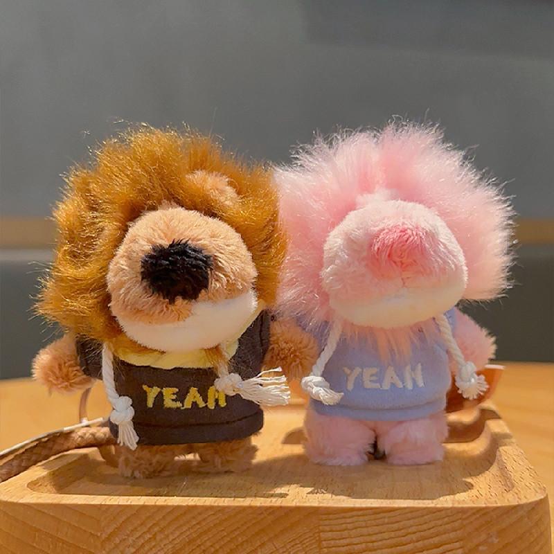 Cute Letter Embroidered Hoodie Nien Lion Plush Toy Pendant Keychain For Bags And Keys