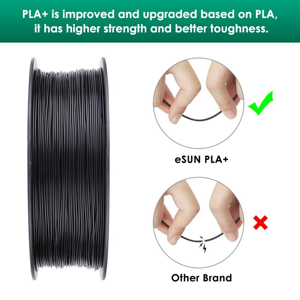 eSUN PLA+ 1.75mm Black 3D Printer Filament Corn Grain Refining Material 1KG Spool (2.2lbs) Dimensional Accuracy +