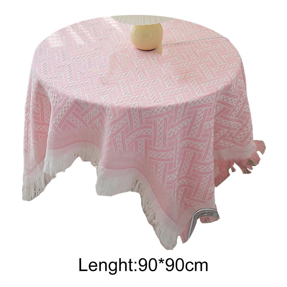 Plaid Cotton Linen Round Nordic TasselsTablecloth Wedding Hotel Banquet Cloth Table Cover Dining Room Wedding PartyDecoration