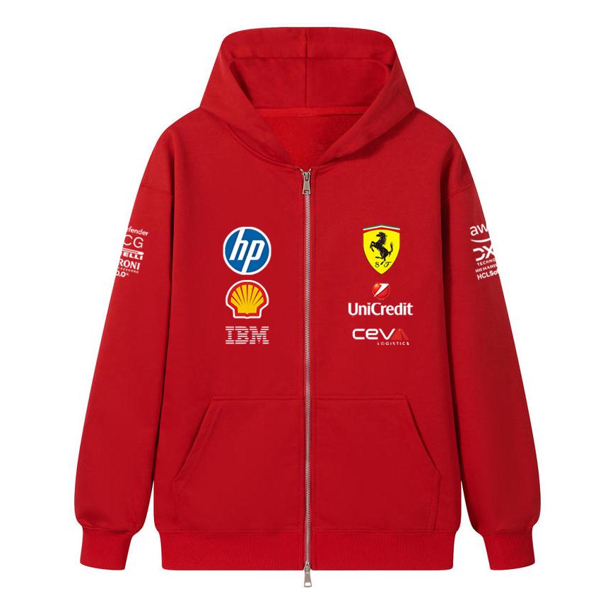 Casal Ferrari Fórmula 1 Equipe de Corrida Estampa Zíper Hoodie Solto Casual Blusão com Capuz e Zíper Moda Streetwear Pulôver
