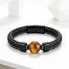 Pulsera de Cuero con Piedras Naturales para Hombre Ojo de Tigre Piedra de Lava Cierre Magnético de Acero Inoxidable Brazalete Moda Joyería Vintage Para Hombre