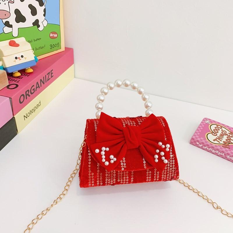 

Delightful Geometric Patterned Red Crossbody Bag For Toddler Girls With Sparkly Accents Red