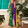Womens Casual Overalls Jumpsuits Adjustable Straps Sleeveless Carnival Print Comfy Rompers With Pocket