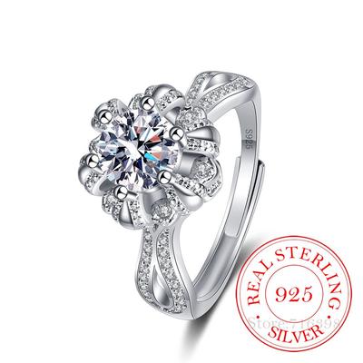 925 Sterling Silver Zircon Wedding Jewelry Six Claws Flower Rings Engagement for Women Girls Wedding Party Gift Jdfaf