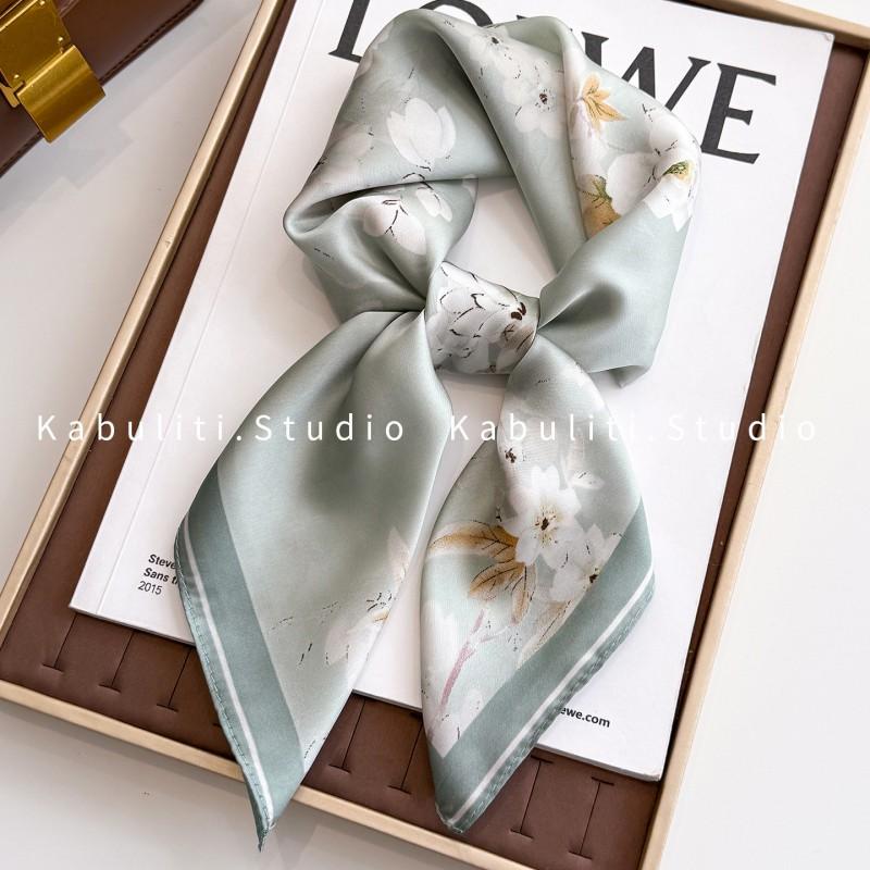 70x70cm Lightweight Square Scarf Women Polka Dot Print Silk-Like Wrap Neck Tie Hair Band Fashion Accessory