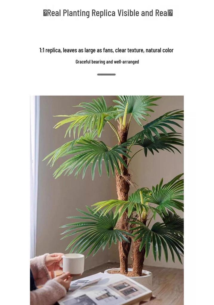 Indoor Artificial Fan-tailed Palm Tree: Large Green Potted Plant for Living Room Decoration