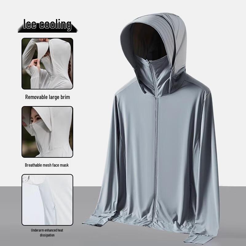 Gureide Men's Ice Silk Cooling Sun Protection Jacket with Detachable Brim