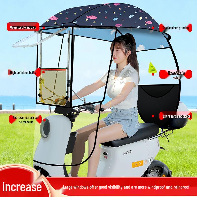 Electric Vehicle Canopy Tent: Windproof, Rainproof, Sunshade for Three-Wheelers with All-Around Windows