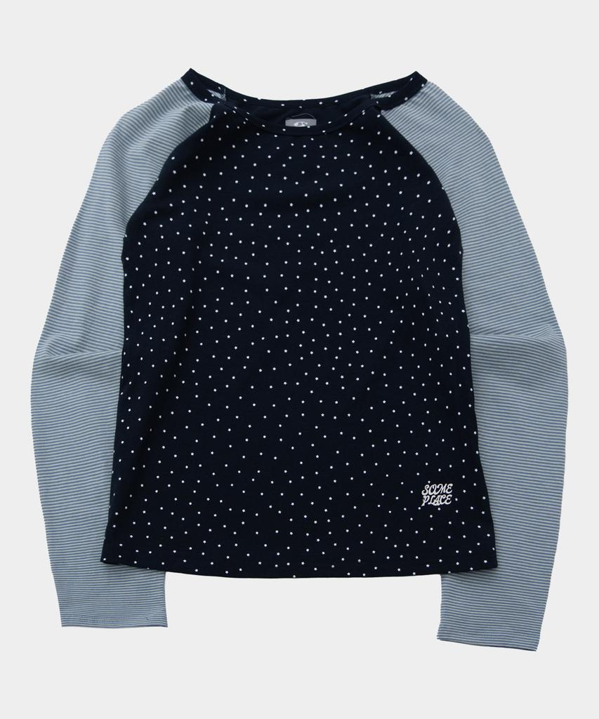 SOME PLACE Star Stripe Mix Embroidered Raglan Long Sleeve Boat Neck T-Shirt _ 2 Colors
