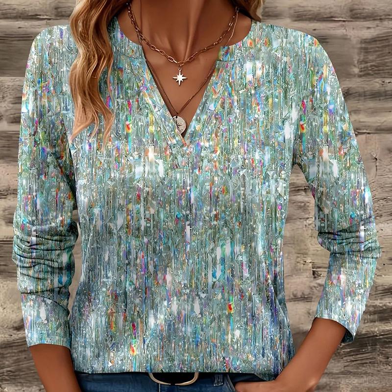 

Женская весенне-осенняя блузка-пуловер с длинным рукавом, V-образным вырезом, свободного кроя, с цветочным принтом 3XL