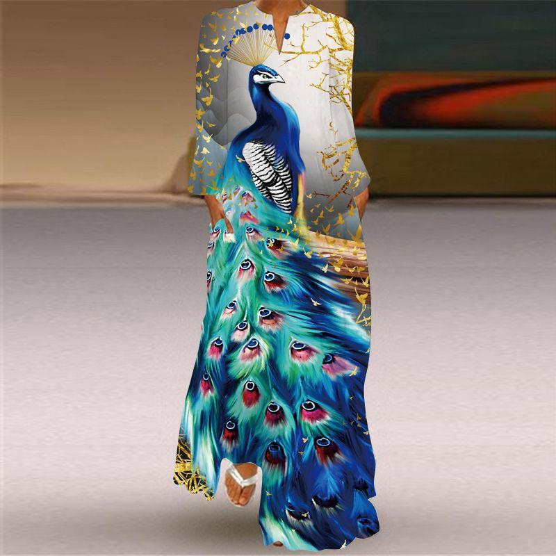 Butterfly Pattern Print Long Sleeve Dress Spring/Summer Thin Silm Slim Looking Dress Stage Photo Catwalk Performance Wear