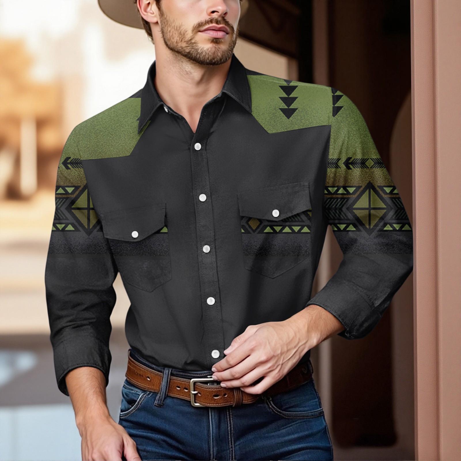 

Men S Fashionable Lapel And Shoulder Length Long Sleeved Casual Top L зелений