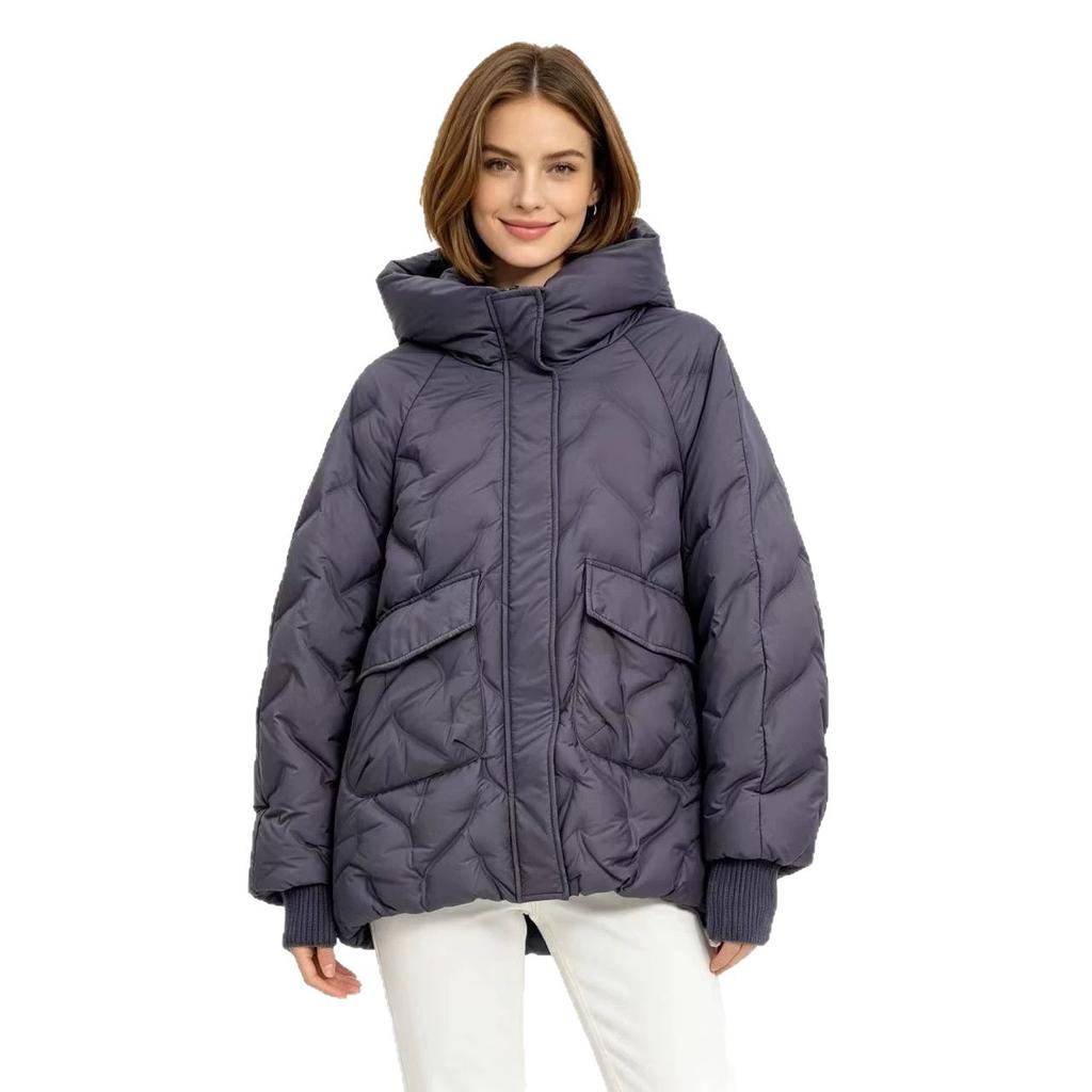 Autumn and winter new down jackets women's medium and long loose large size casual rubber fashion hooded jacket tide