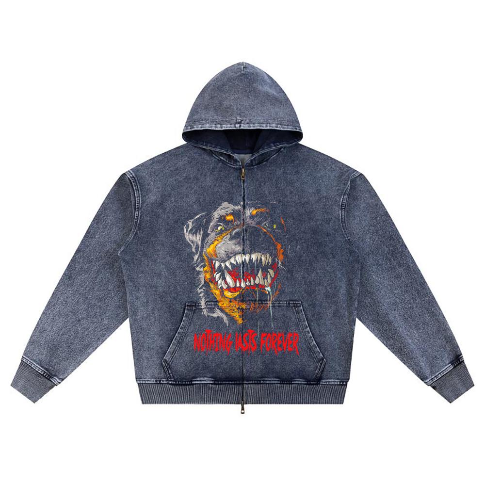 

DTG print Knitted Denim Zip-Up Hoodie Copy of Rottweiler Brother Print Zipper Hoodies XL
