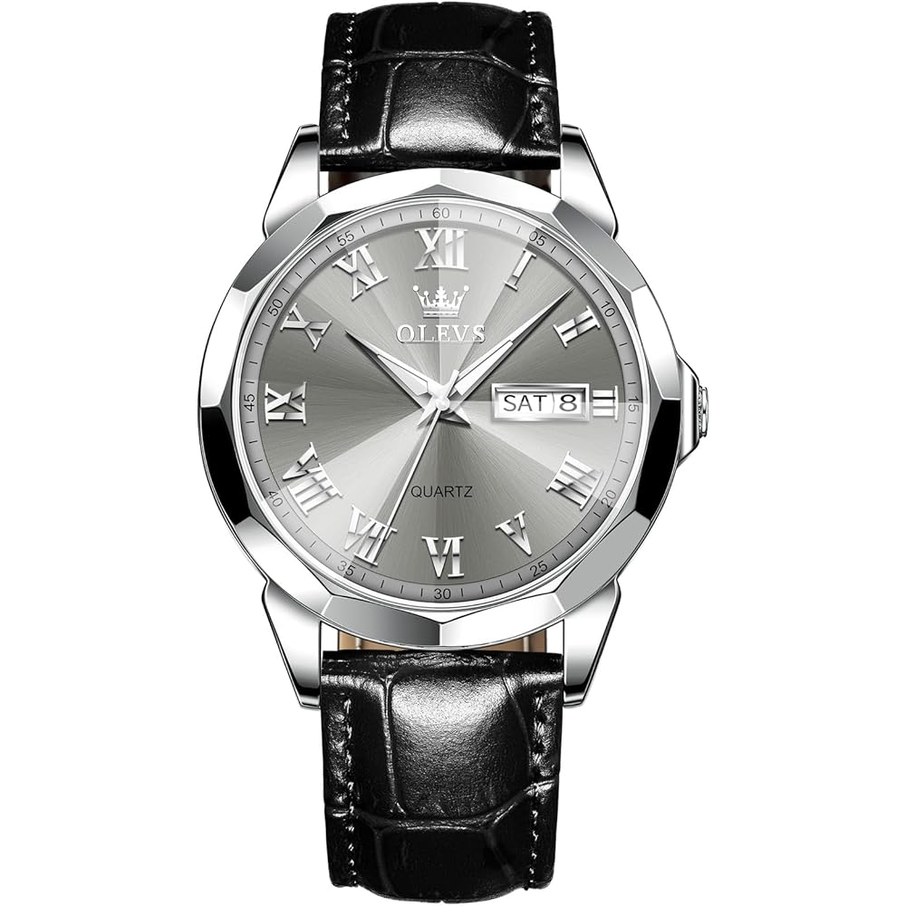 OLEVS Men s Analog Quartz Watch Black Waterproof Leather Strap Date Display Stylish Business Casual Lightweight