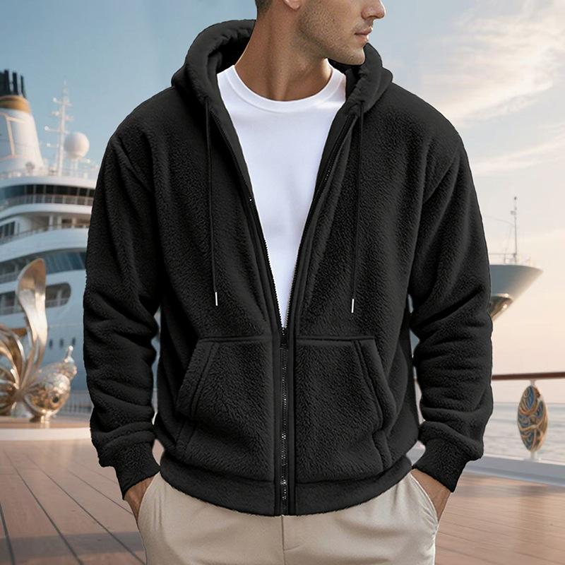 Men Casual Warm Fleece Hooded Zipper Cardigan Sweater Outerwear