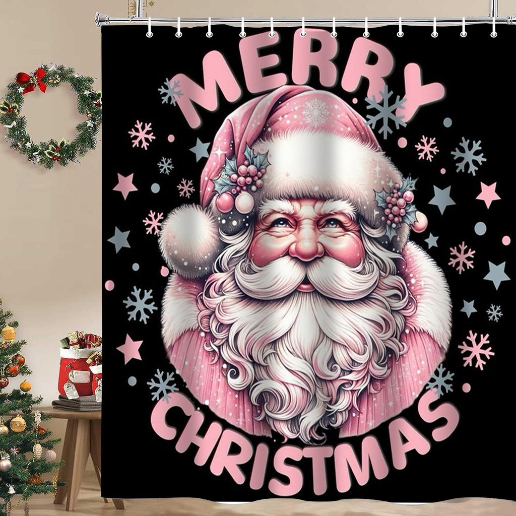 Merry Christmas Santa Claus Shower Curtain Bath Sets Non-Slip Bathroom Rug Toilet U With 12 Hooks bathroom decor and accessories