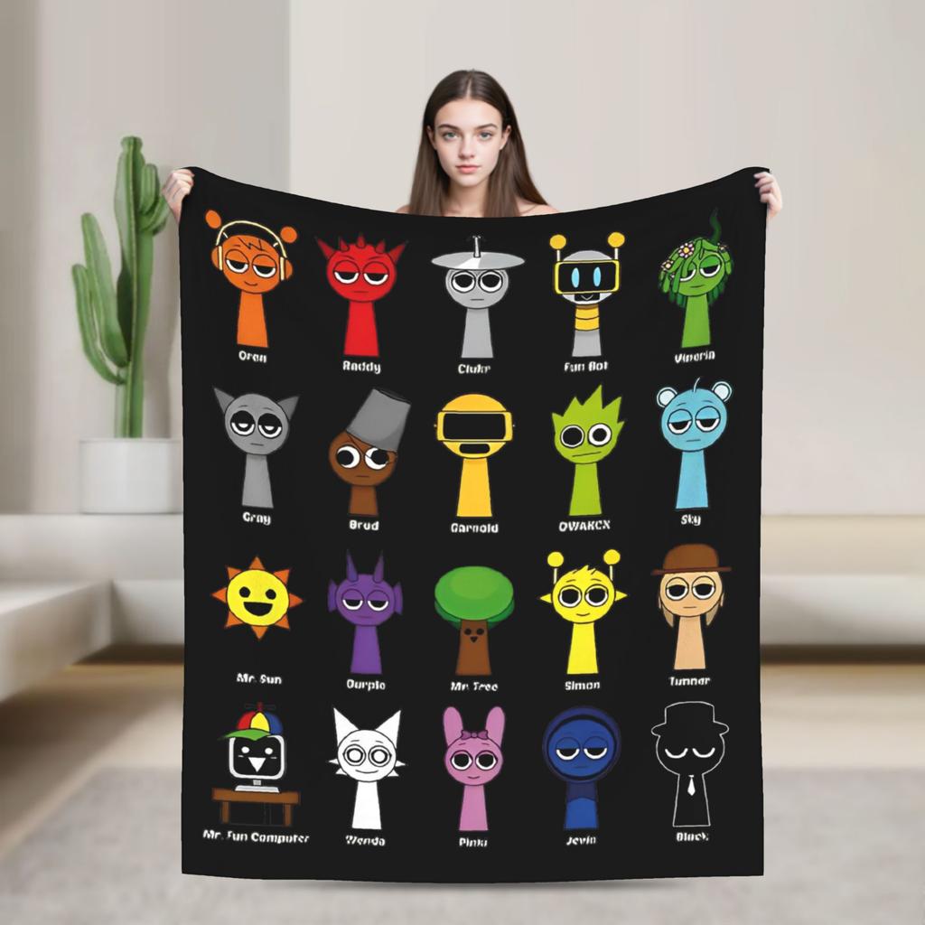 Sprunki Team Funny Games Blanket  Flannel Funny Breathable Throw Blankets for Chair Covering Sofa Summer