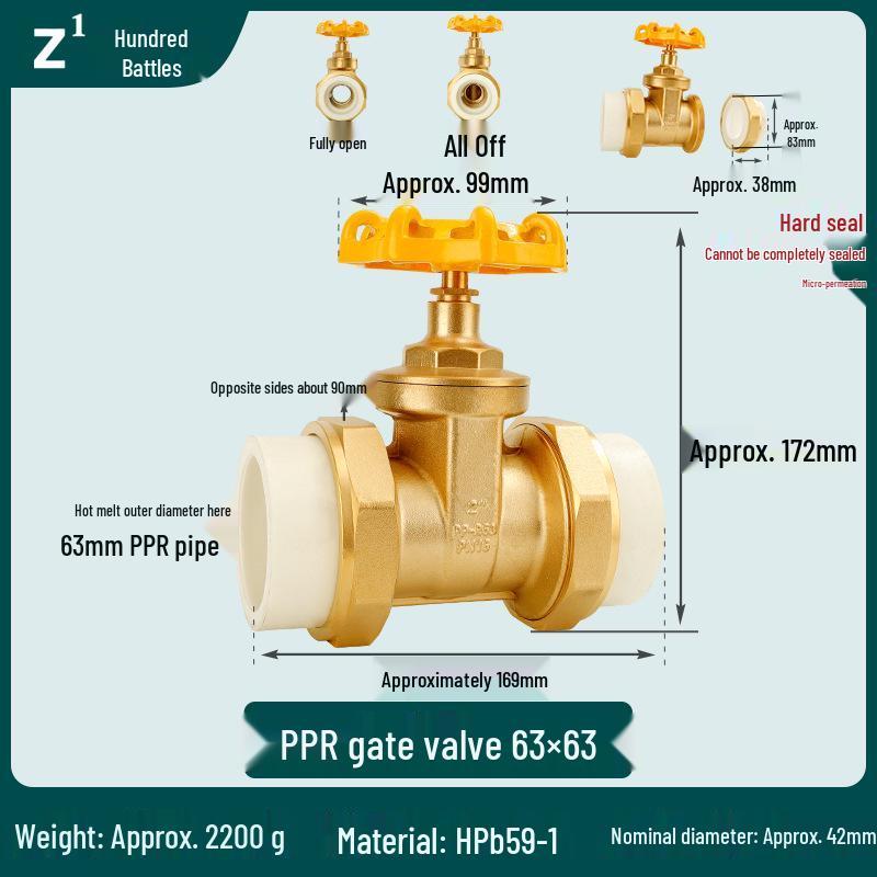 Full Copper Gate Valve for PPR, PE, and Tap Water Pipes - 20mm, 25mm, 32mm Double Union, Hot Melt Compatible.