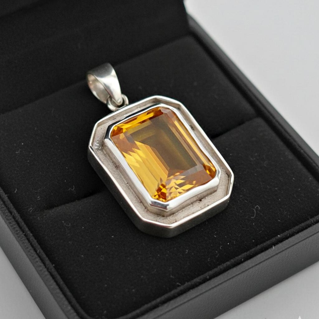 Citrine Pendant, Gemstone Pendant, 925 Solid Silver, 16x12 MM Yellow Stone, Women Handmade Jewelry, Boho Gift