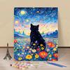 Starry Sky Cat DIY Digital Oil Painting Handmade Coloring Decoration Painting Kit Flower Cat Hand Drawn Landscape Oil Painting