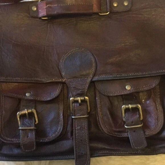 Men's Made Leather Vintage Messenger Shoulder Laptop Briefcase Office Bag
