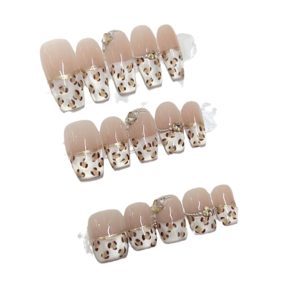 Pure Hand-made Phototherapy Wearable Nail Piece Powder Leopard Print Wearable Nail Finished Product Reusable Nail Patch