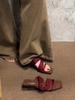 Sheepskin version of genuine leather two wear French wedge heel retro one-word slippers women's summer wear temperament high heels cool slippers