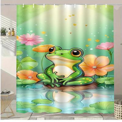 Seerosenteich Frosch waschbar Schmutzabweisend Duschvorhang Duschkopf wasserdicht Polyester Badvorhang für Heimdekor Zubehör
