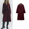Autumn and Winter New Women Clothes Lapel Loose Double Breasted Wine Red Wool Blend Coat Outerwear 9231756