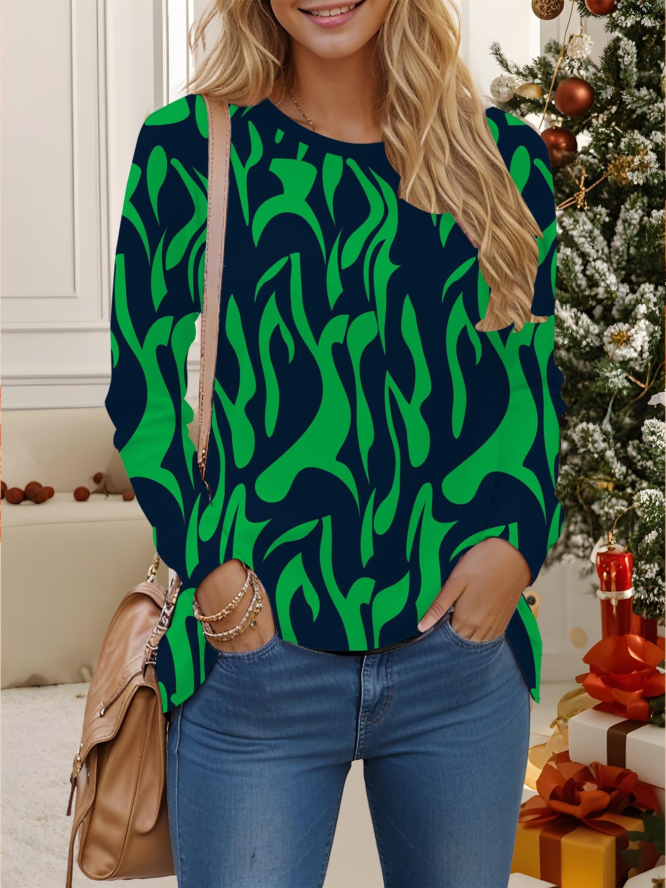 

Tops for Women 3D Print Round Neck Long Sleeve T-shirt Fall Casual Slim Pullover Women s Long Sleeve Top S