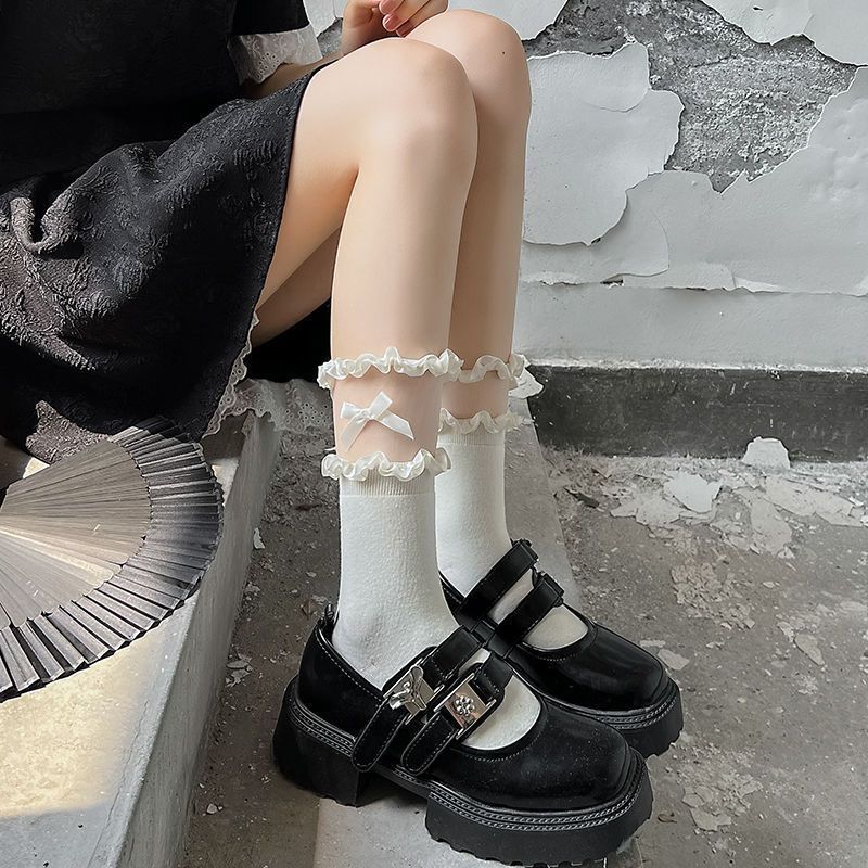 Damen Frühling und Herbst Mode Neue Spitze Schleife Spitze Wadenstrümpfe