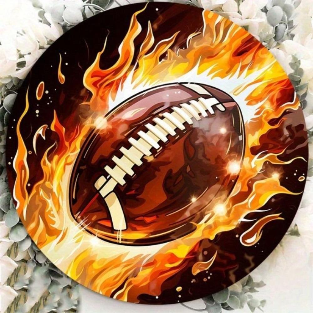 Vintage Football Flame Wreath Metal Poster Wall Art for Sports Bar
