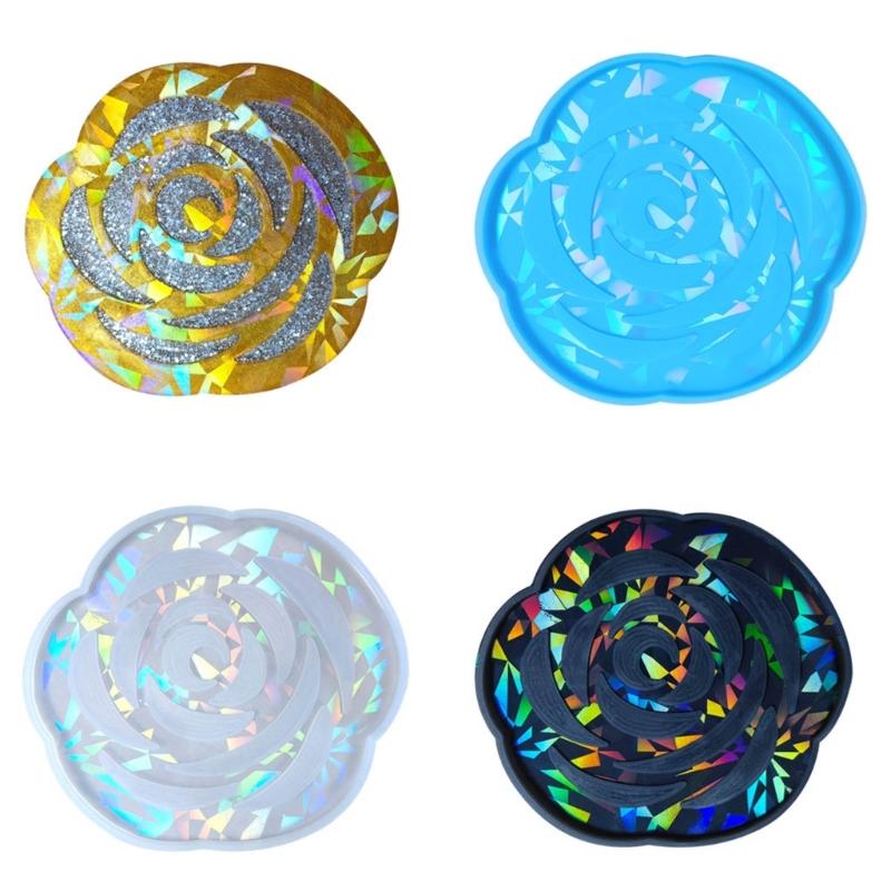 Coaster Molds Cup Pad Molds Rose Flower Shaped Epoxy Resin Molds Silicone Material for DIY Making Coaster Artworks