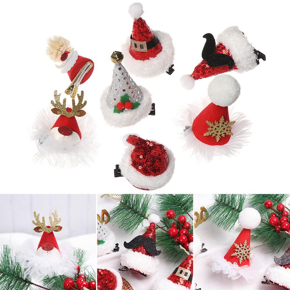 

New Baby Girls DIY Material Hair Clips Christmas Hairpins Headwear Xmas Hat 1